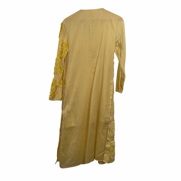 Jil Sander Yellow Embroidered Paisley Kaftan Midi Dress Cotton Sheer IT36 US 2 - Picture 10 of 15